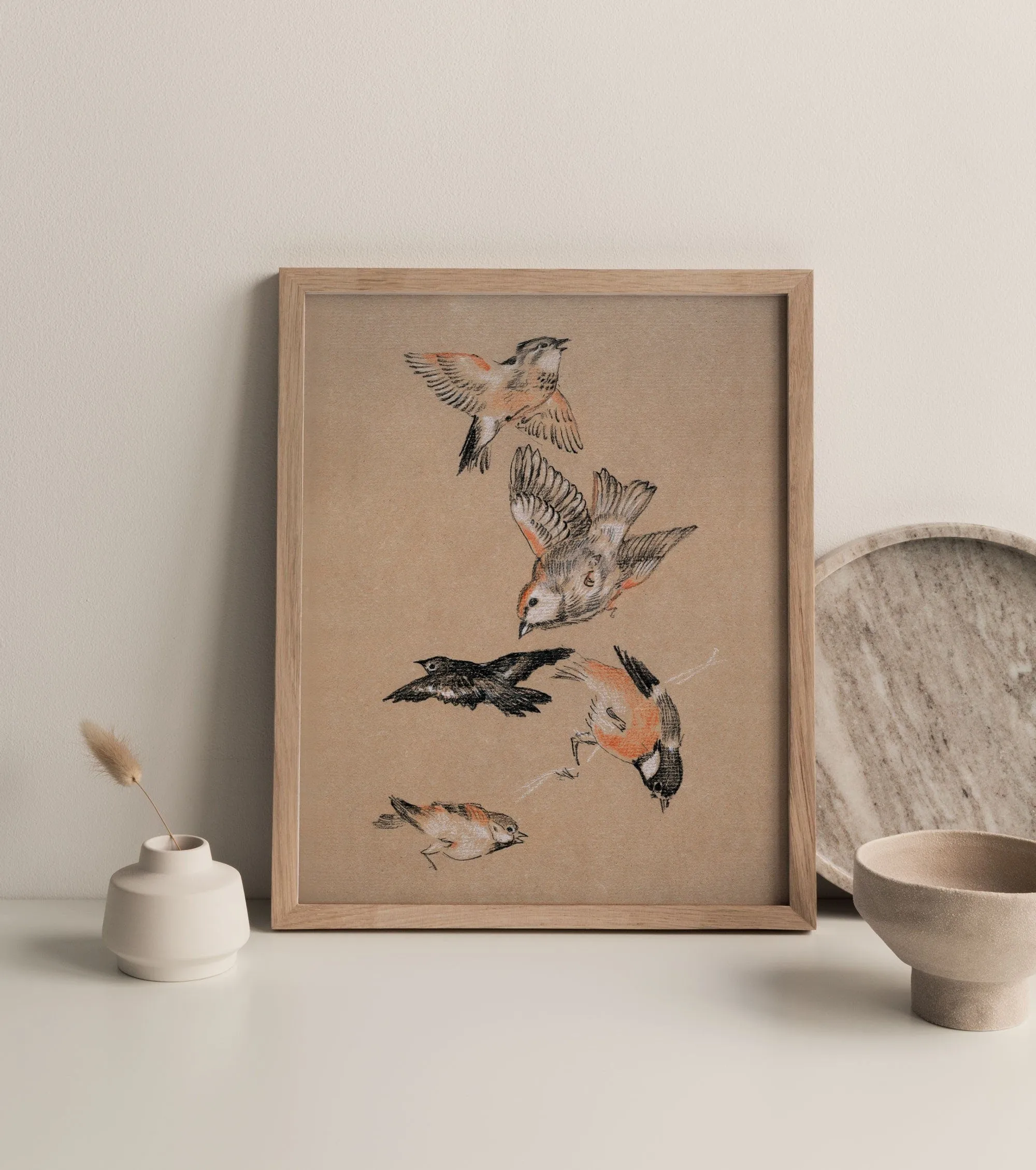 Five Birds Vintage Wall Art Print