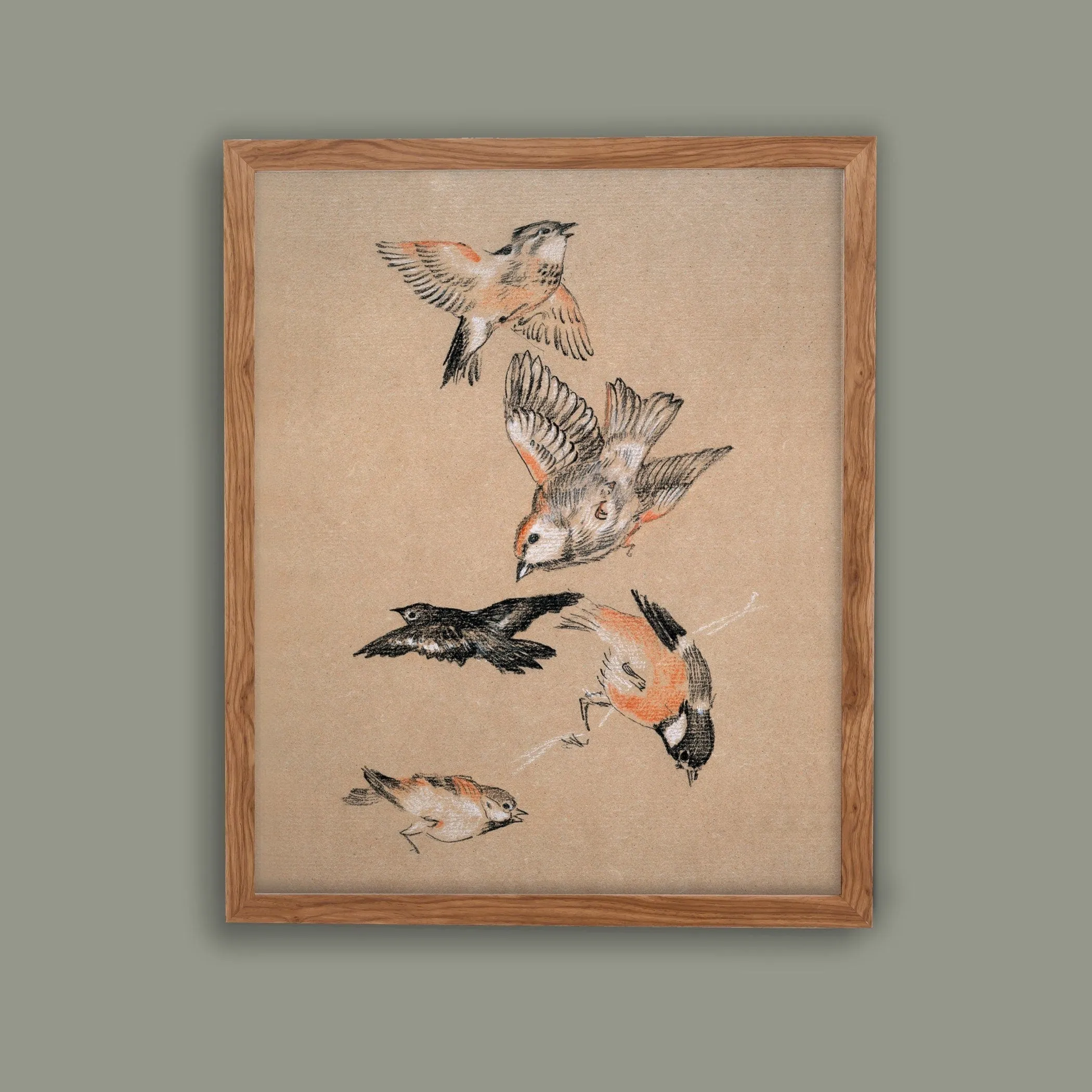 Five Birds Vintage Wall Art Print