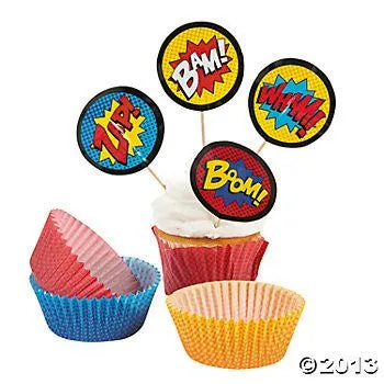 Fun Express Superhero Cupcake Liners With Picks - 100 Pieces