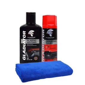 Gladiator Plastic Restorer - 300 ML With Multi-Dashboard polish & Microfiber Cloth