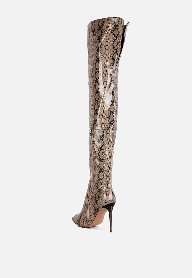 High Drama Snake Print Stiletto Long Boots By Ruw