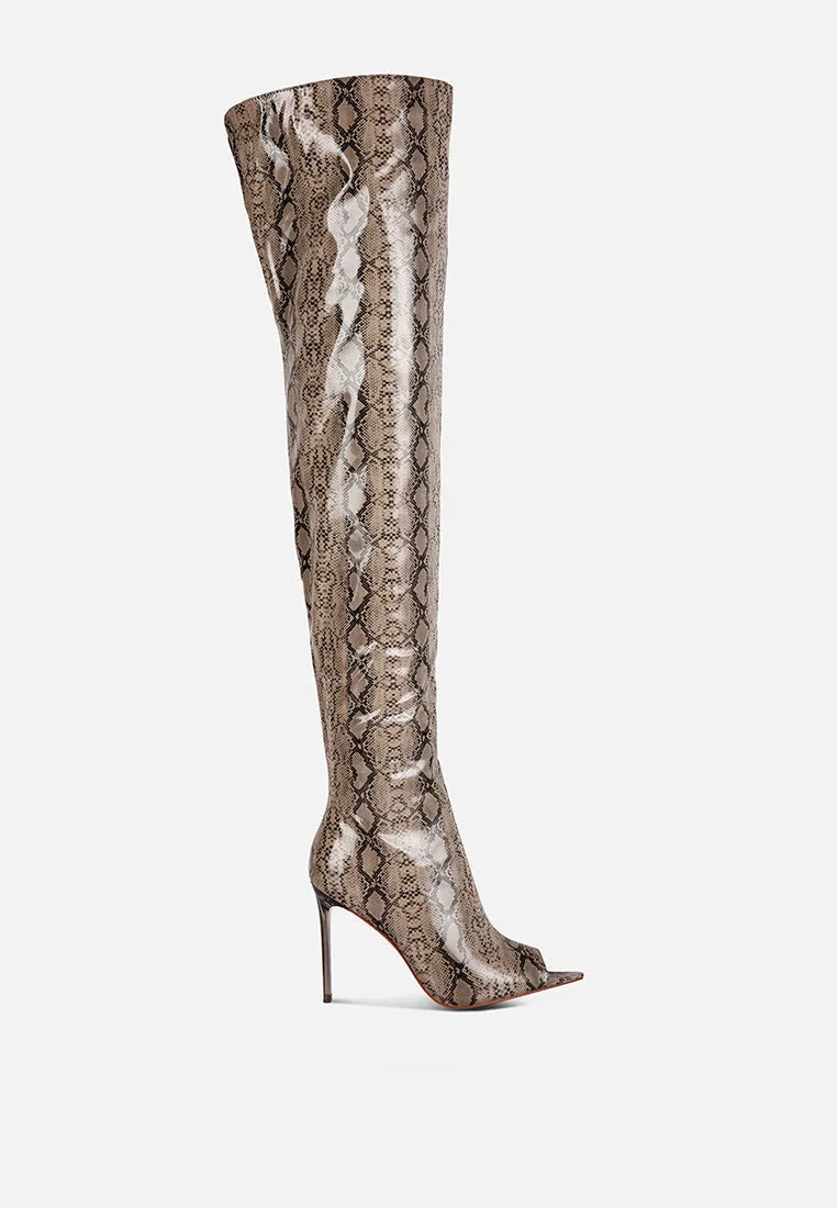 High Drama Snake Print Stiletto Long Boots By Ruw