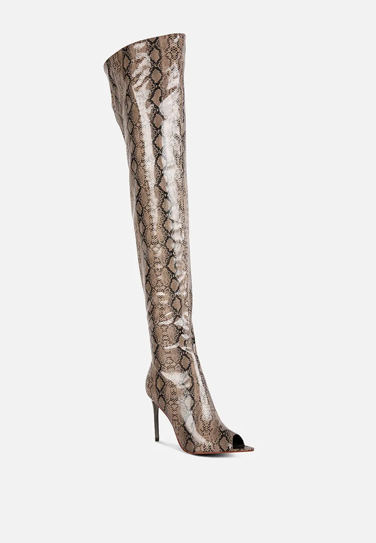 High Drama Snake Print Stiletto Long Boots By Ruw