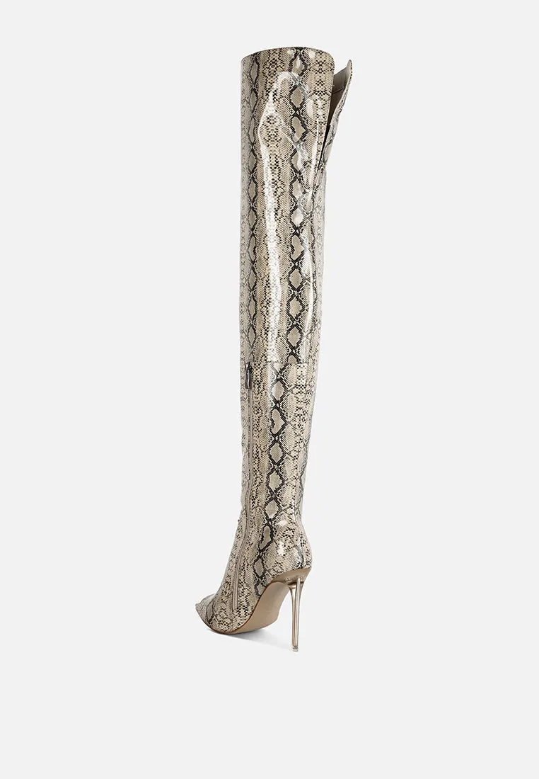 High Drama Snake Print Stiletto Long Boots By Ruw