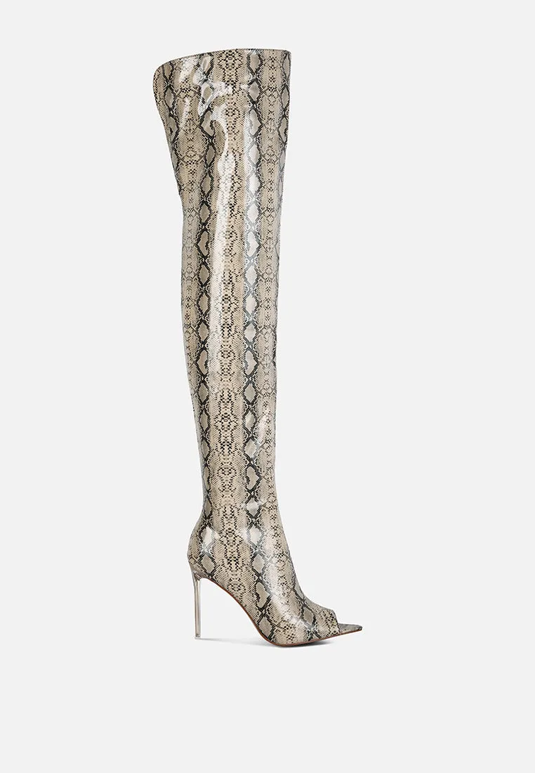 High Drama Snake Print Stiletto Long Boots By Ruw