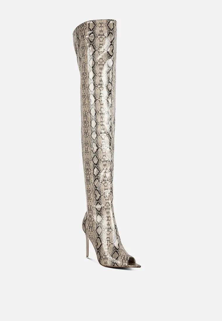 High Drama Snake Print Stiletto Long Boots By Ruw