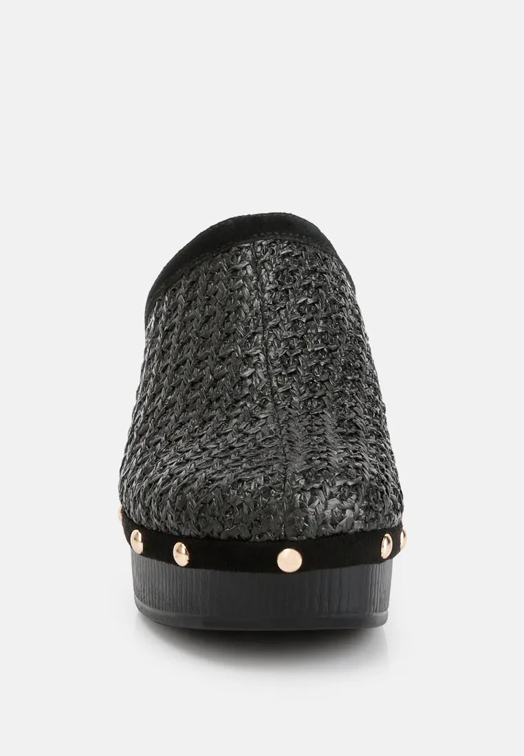 Jeydena Raffia Platform Clogs In Black