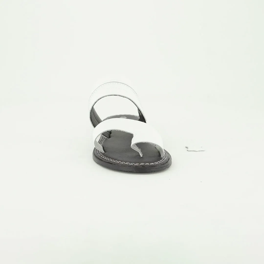 Leather Toe Push In Sandal.Raw Stitch Detail.