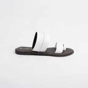 Leather Toe Push In Sandal.Raw Stitch Detail.