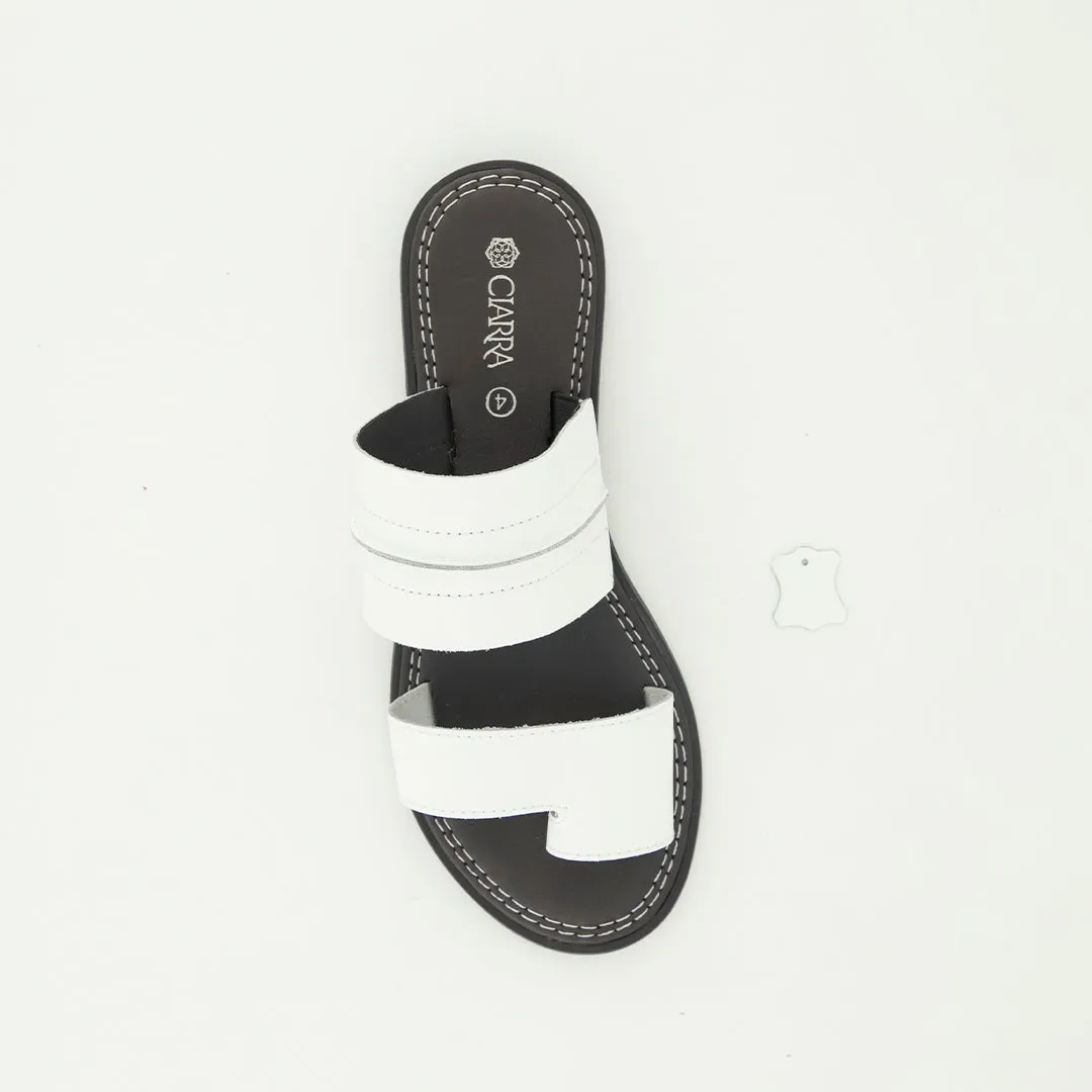 Leather Toe Push In Sandal.Raw Stitch Detail.