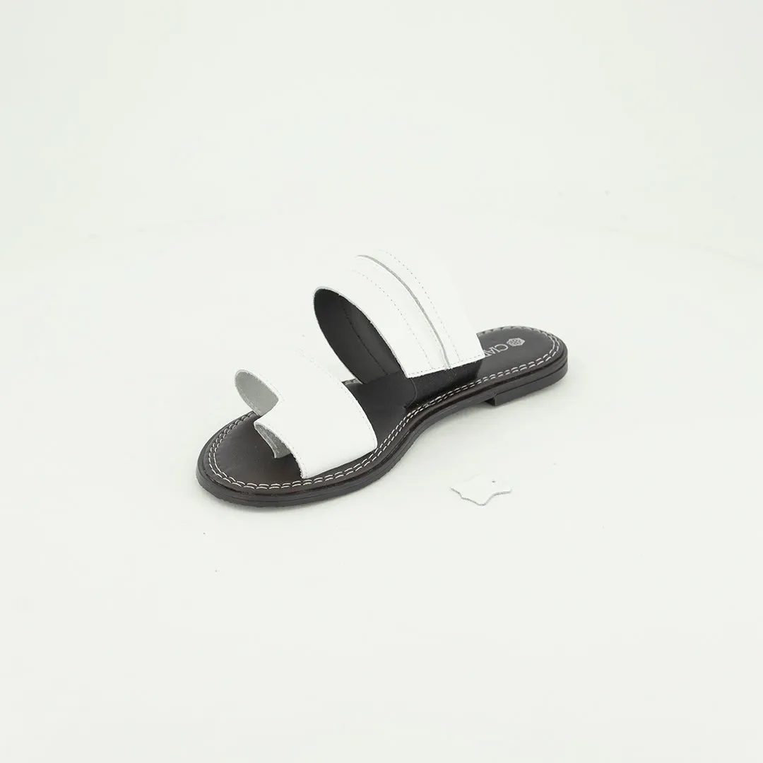 Leather Toe Push In Sandal.Raw Stitch Detail.