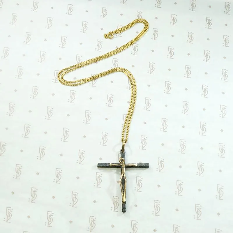 Modernist Crucifix in Two-Tone Gold