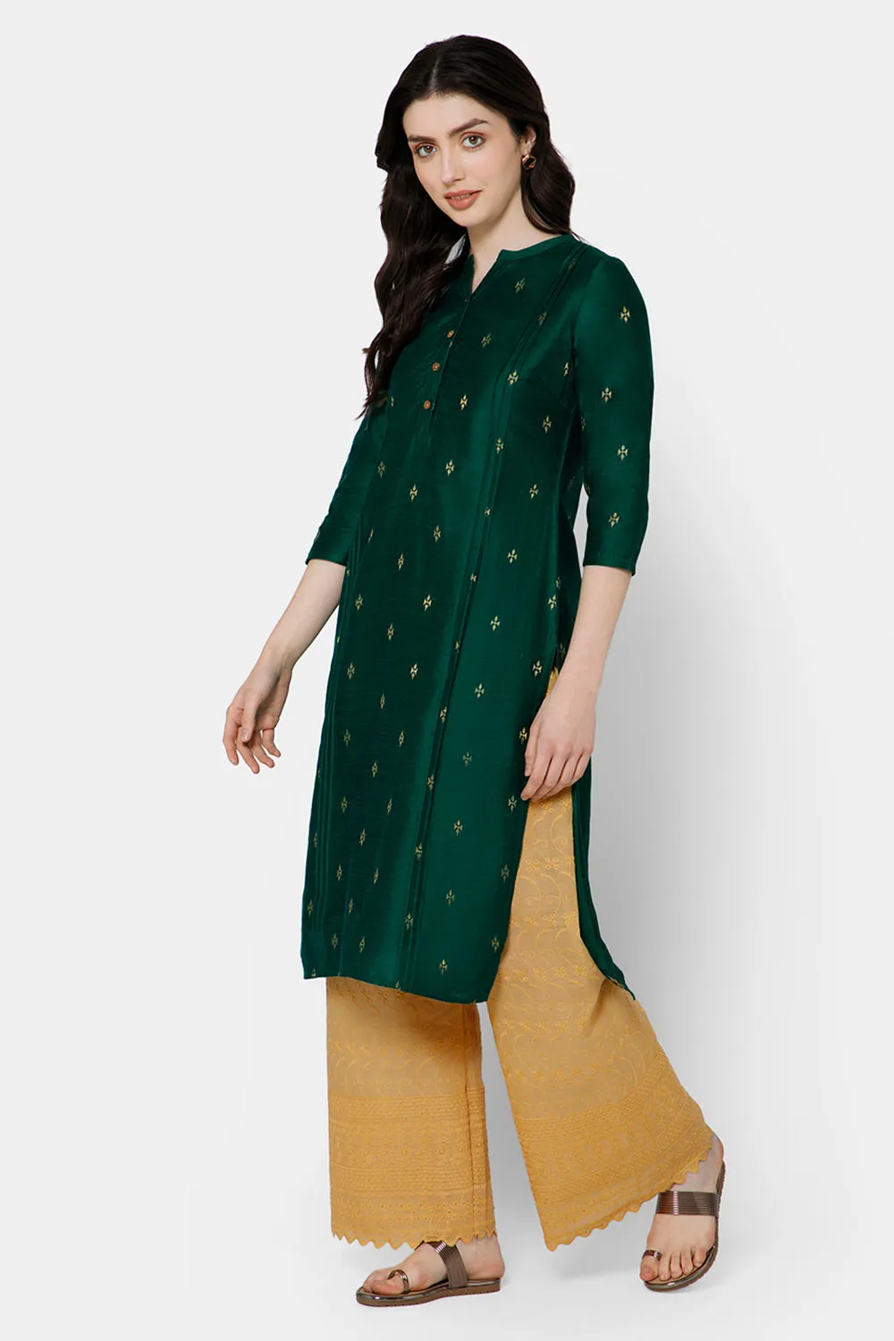 Mythri Women's Straight Ethnic kurta - Green - KU63