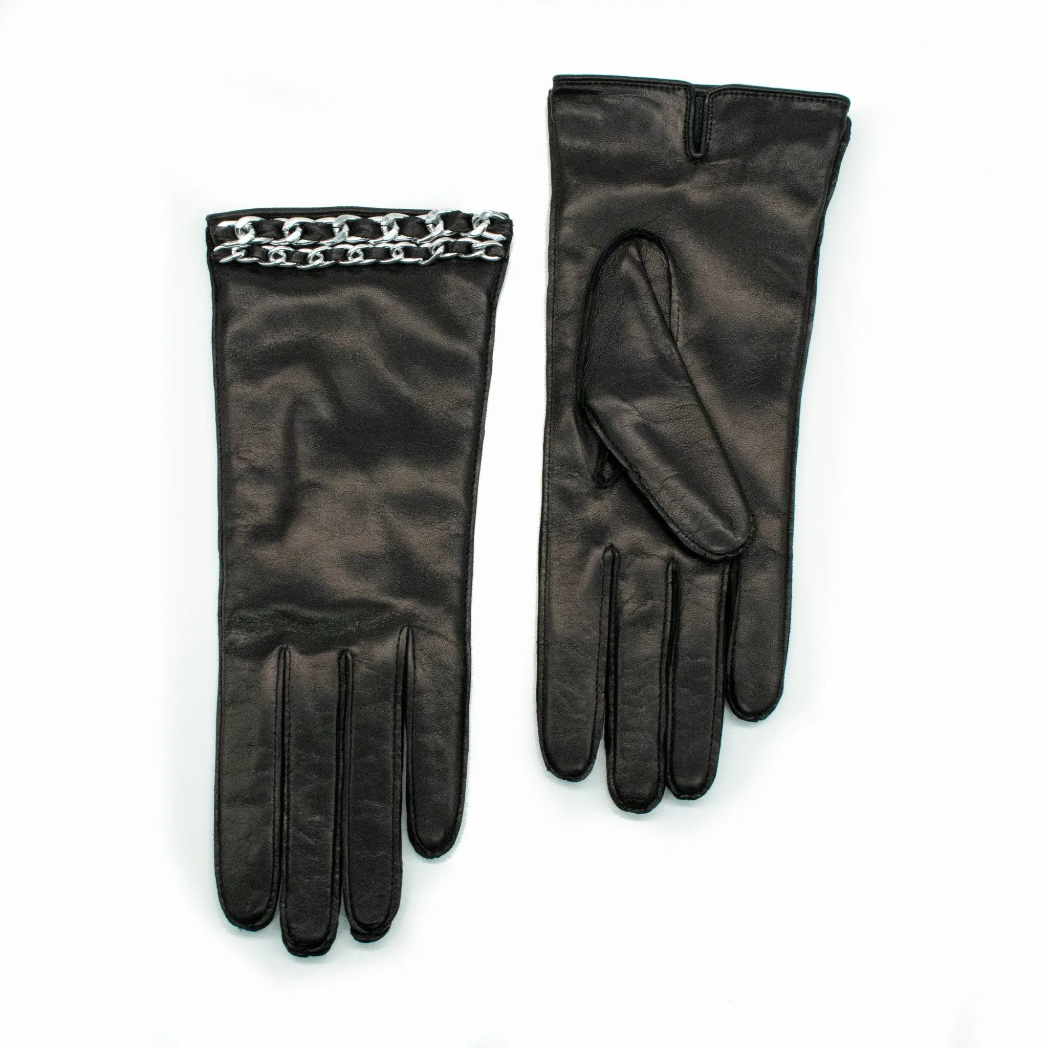 NAPPA LEATHER GLOVE WITH DOUBLE CHAIN BRACELET