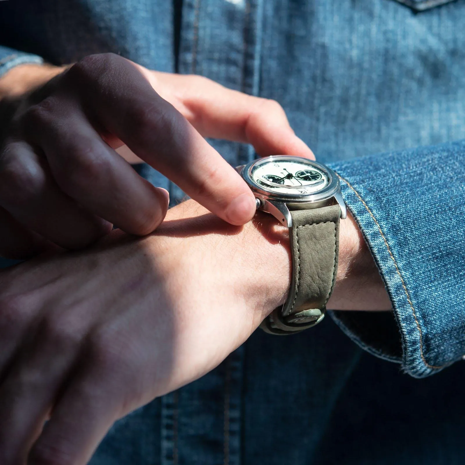 Olive Grey Nubuck Leather Watch Strap