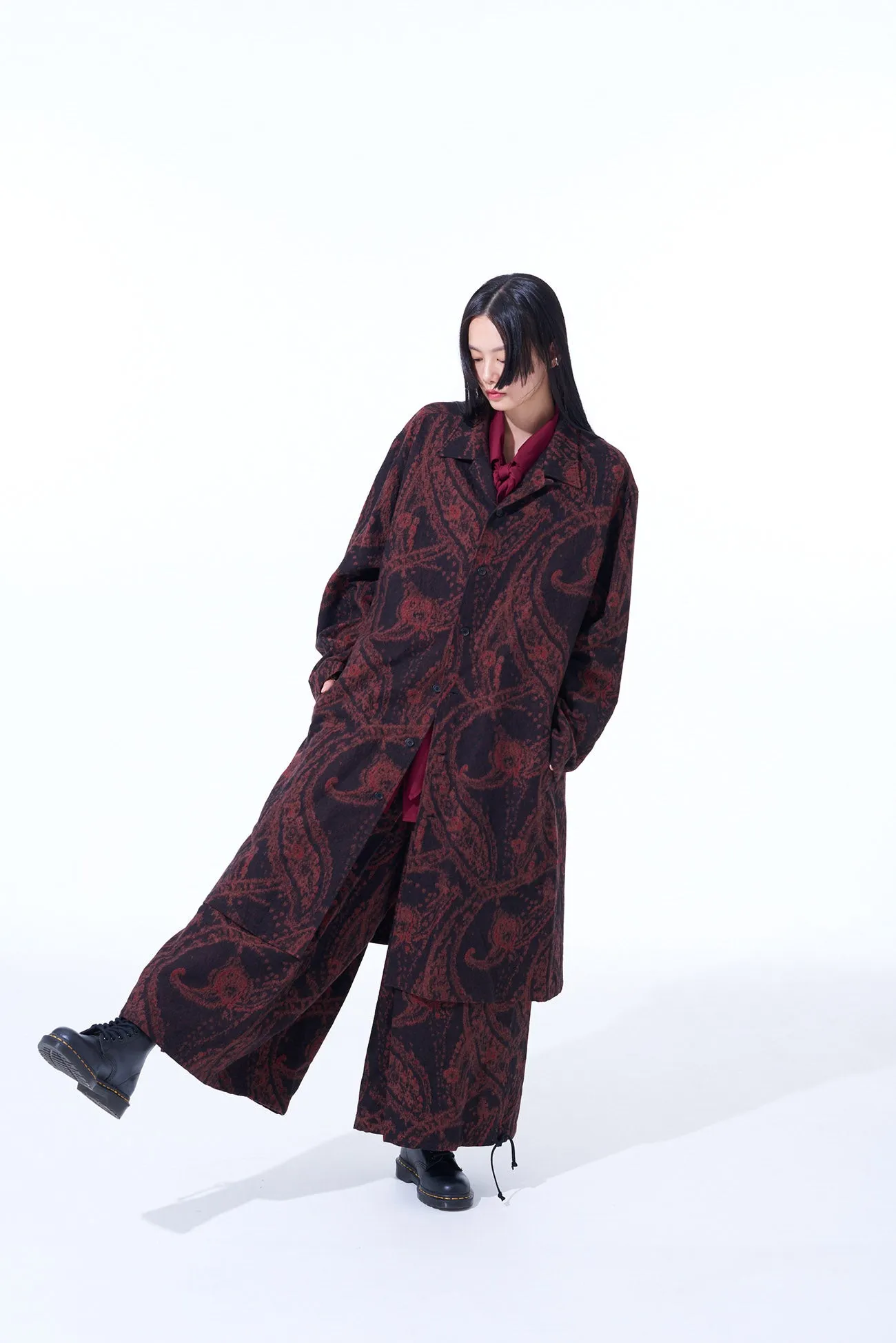 PAISLEY PATTERN JACQUARD OPEN COLLAR COAT