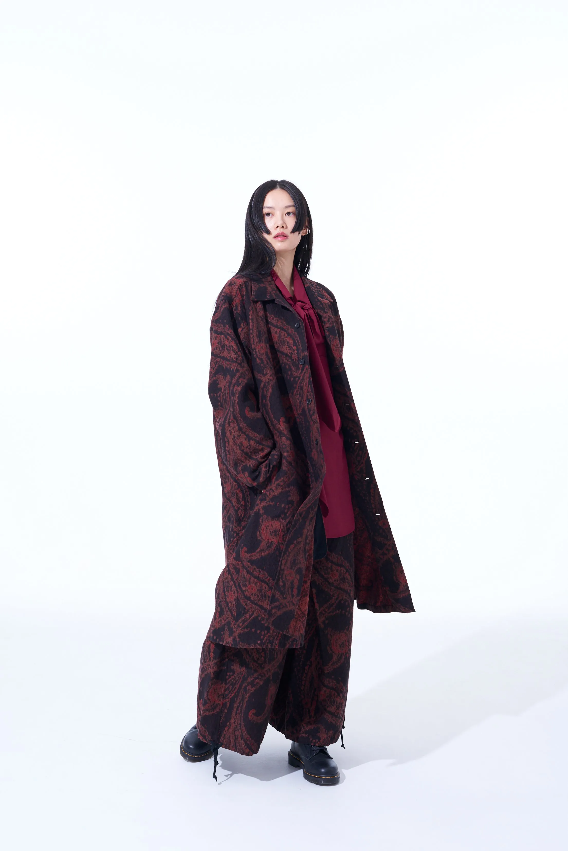 PAISLEY PATTERN JACQUARD OPEN COLLAR COAT