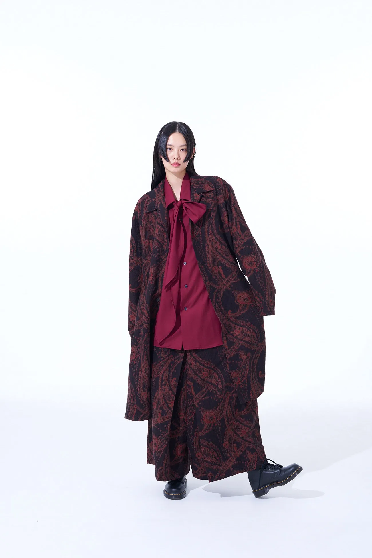 PAISLEY PATTERN JACQUARD OPEN COLLAR COAT