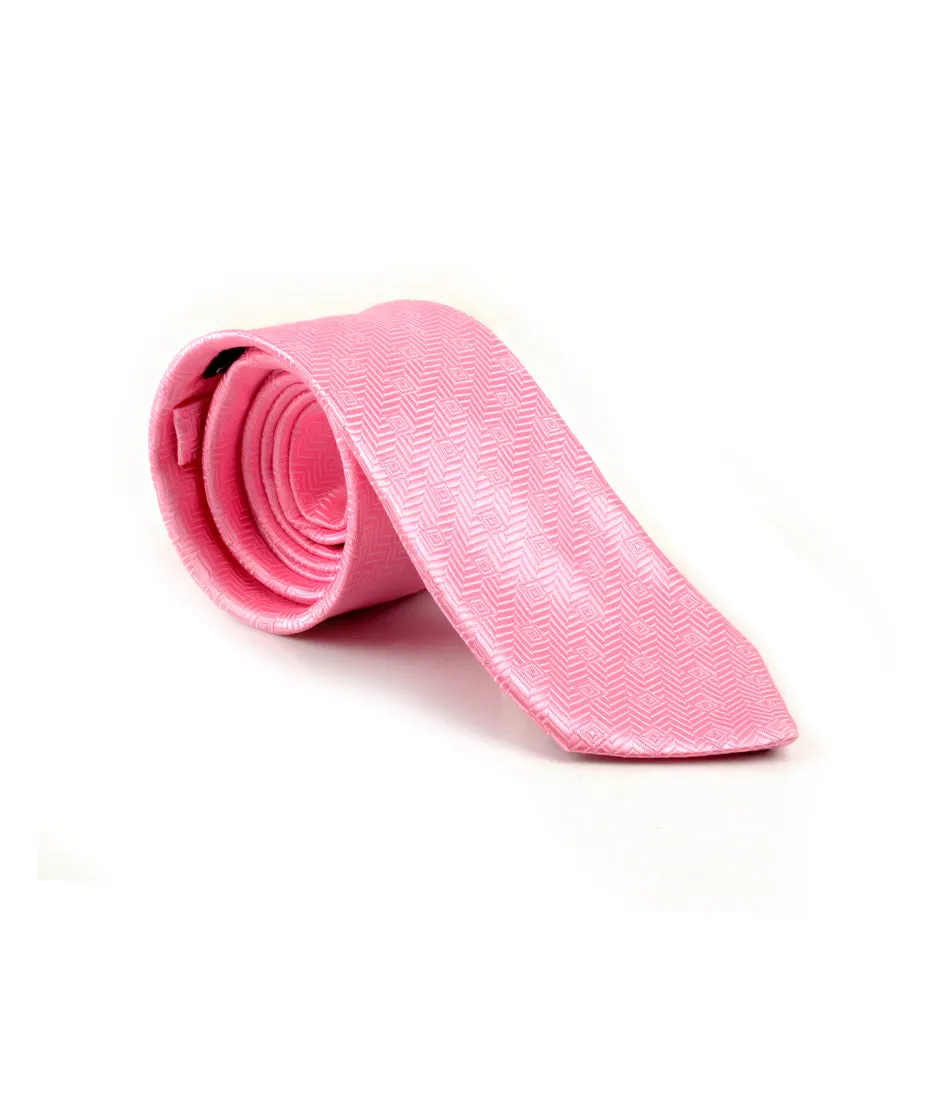 Pink Herringbone Blocks Neck Tie