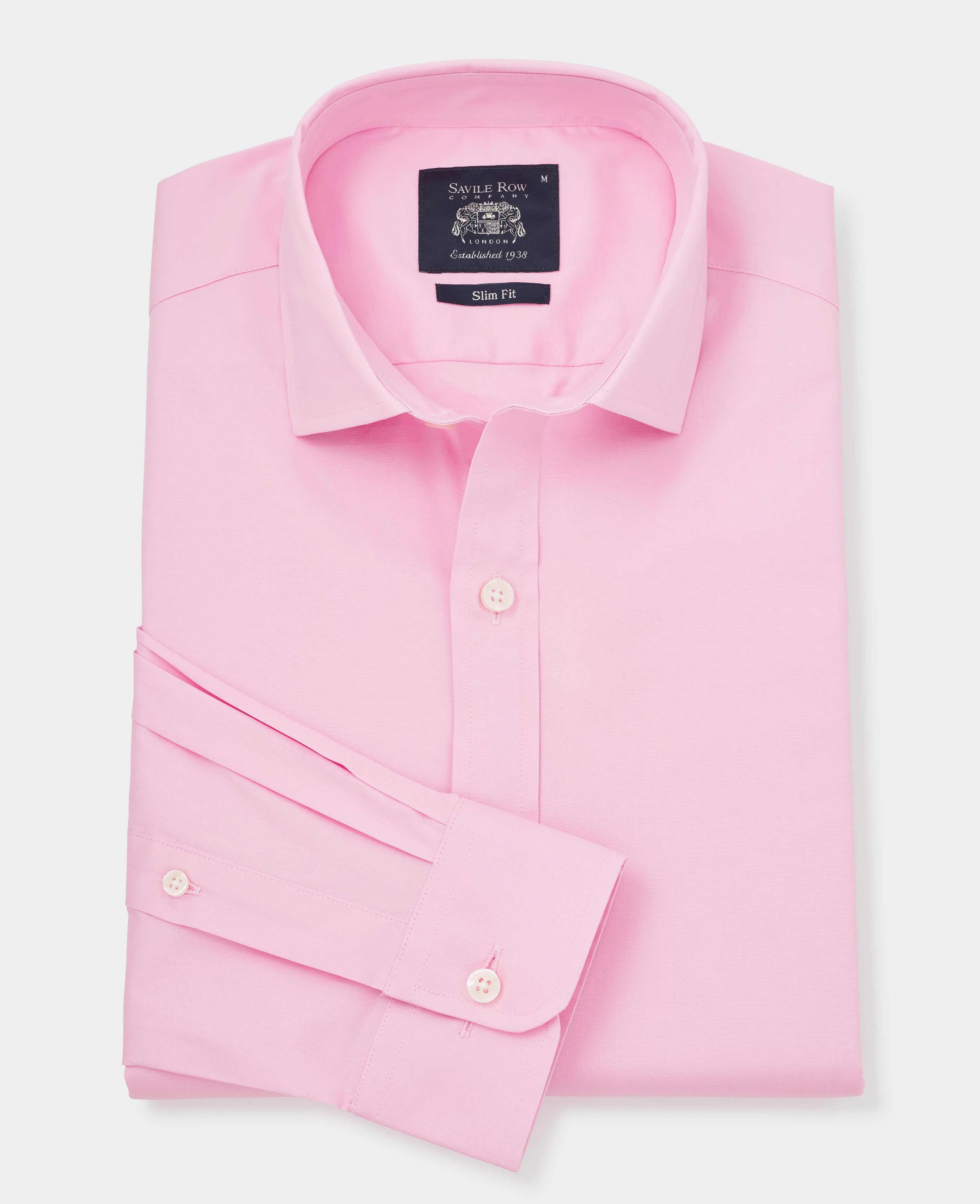 Pink Stretch Cotton Slim Fit Smart Casual Shirt - Single Cuff