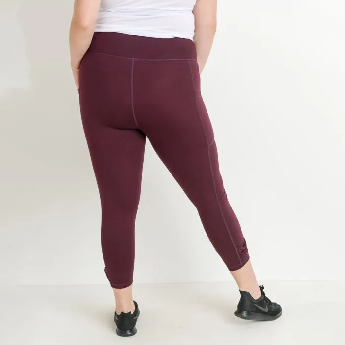 Plus Size Burgundy Bow Accent Side Pockets Leggings