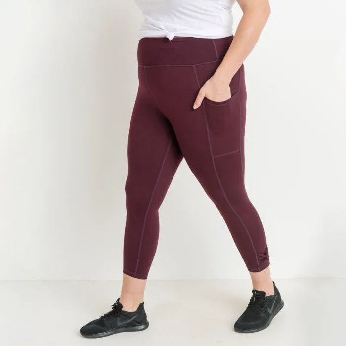 Plus Size Burgundy Bow Accent Side Pockets Leggings