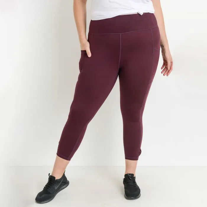 Plus Size Burgundy Bow Accent Side Pockets Leggings