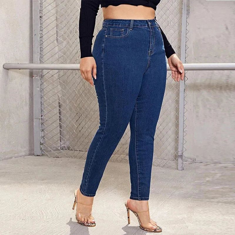 Plus Size High Stretch Mom Jeans | Elastic Denim, Classic Style