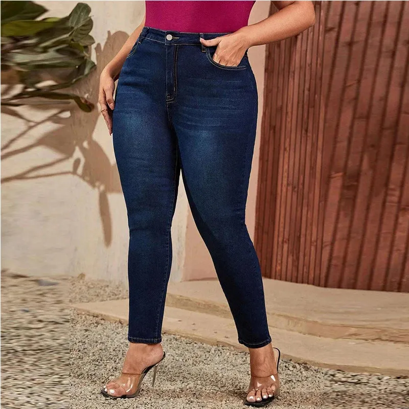 Plus Size High Stretch Mom Jeans | Elastic Denim, Classic Style