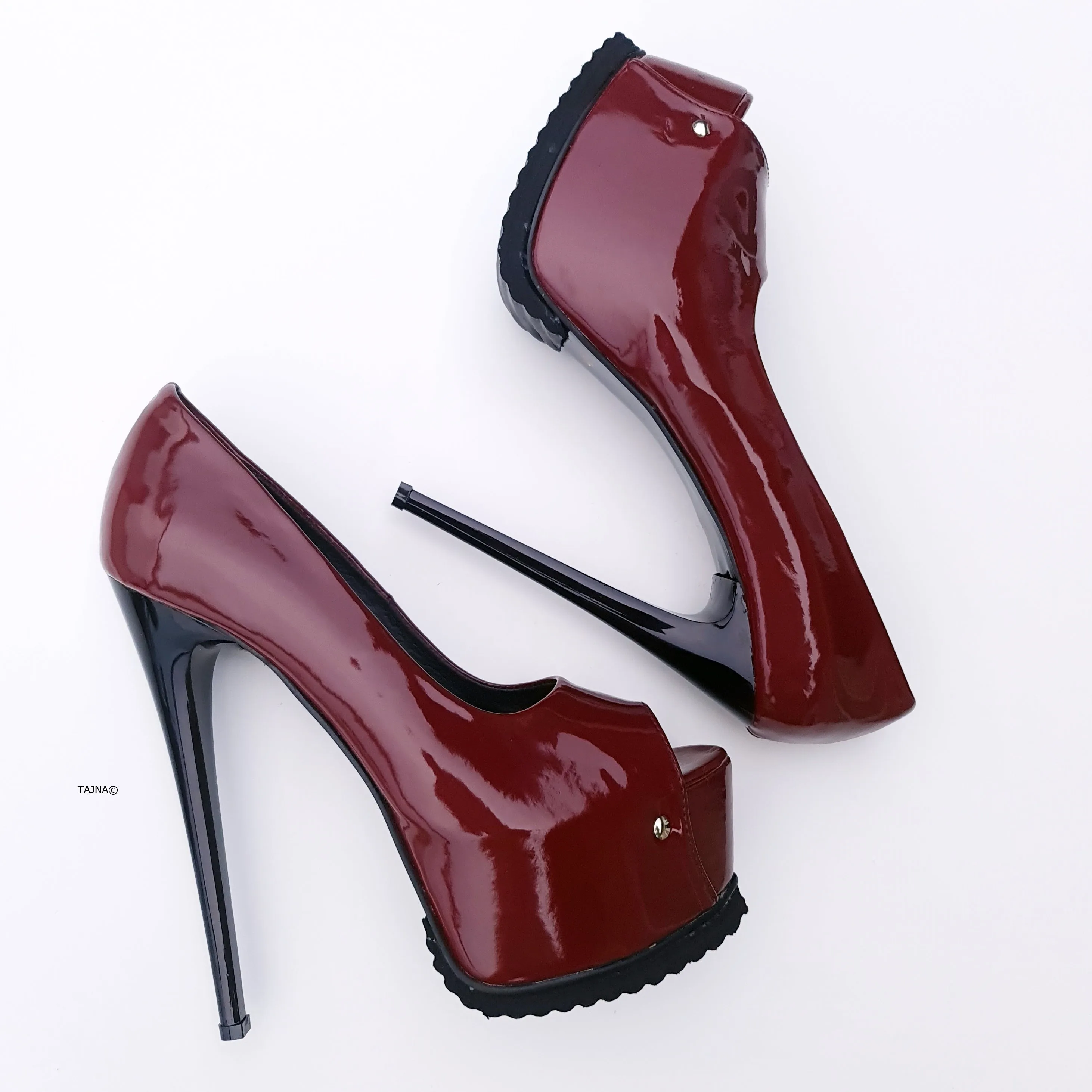 Serrated Sole Burgudy Gloss High Heels