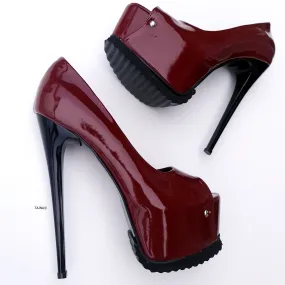 Serrated Sole Burgudy Gloss High Heels