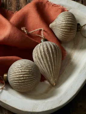 Set of 3 Ribbed Iced Gold Baubles