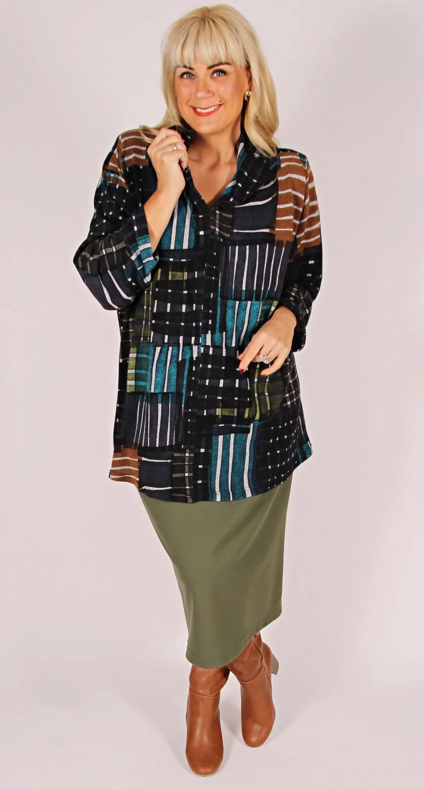 Shawl Collar Swing Top Abstract Blocks