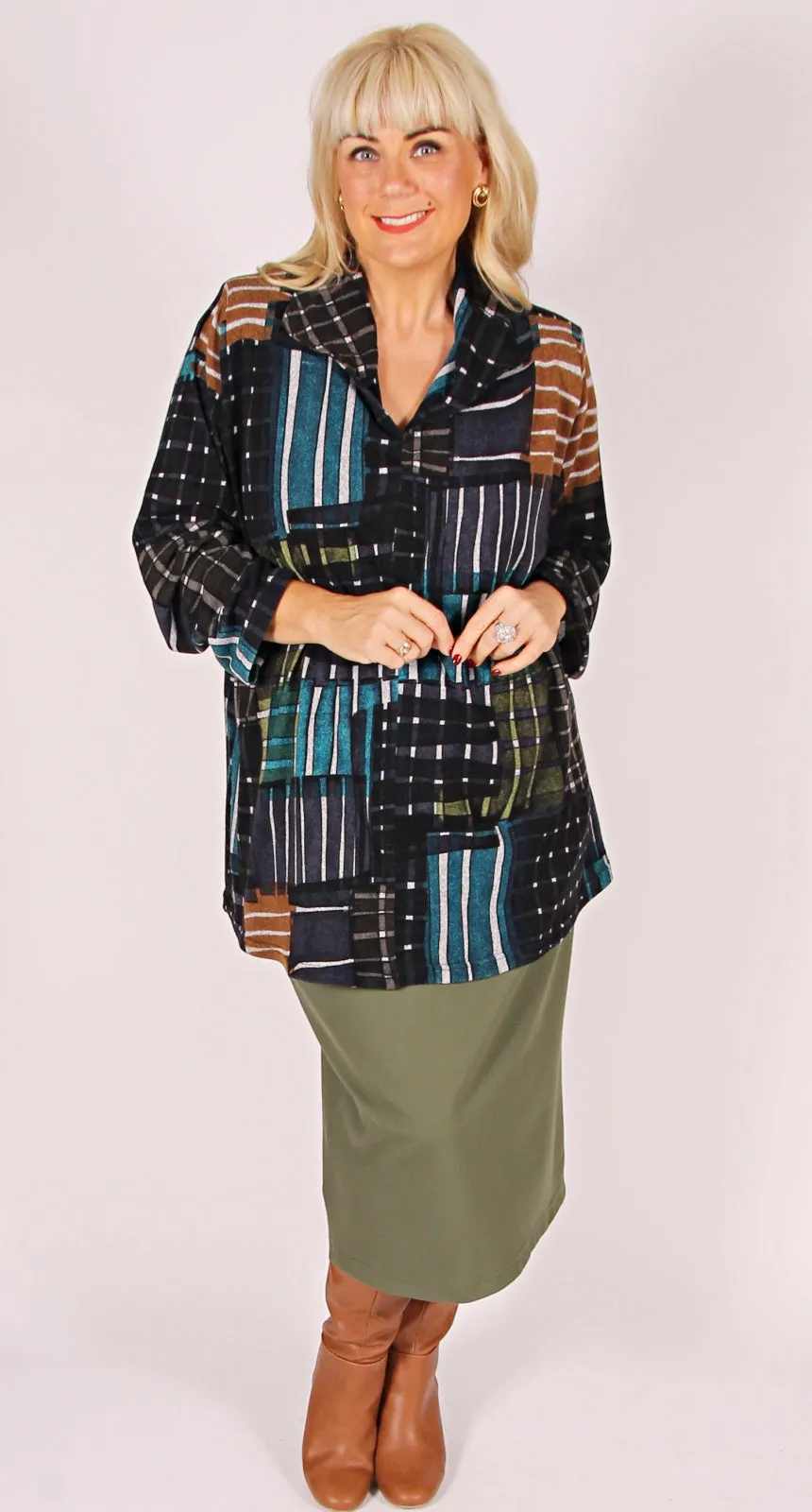 Shawl Collar Swing Top Abstract Blocks