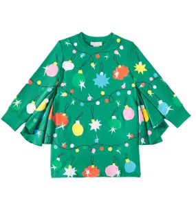 Stella Mccartney Kids Green Dress with Christmas Print