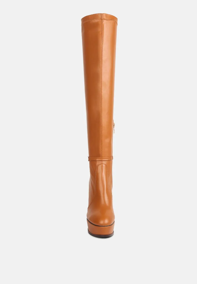 TWINKLES Patent Stiletto Heeled Long Boots in Tan