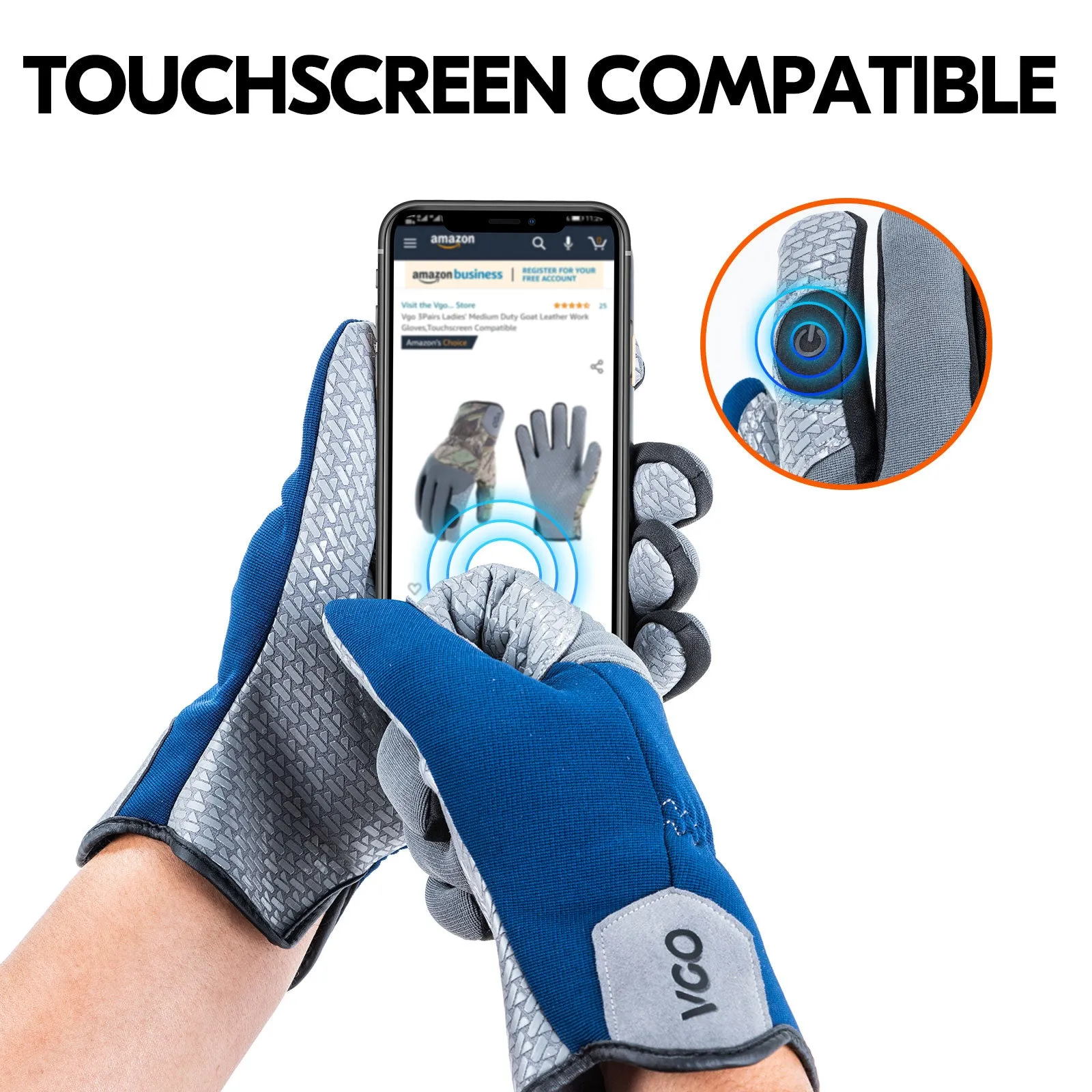 VGO General Utility Grip Gloves, Safety Work Gloves with Silicone Palm, Mechanics Gloves, Touchscreen, Machine Washable (Blue/Camo, SL7717)