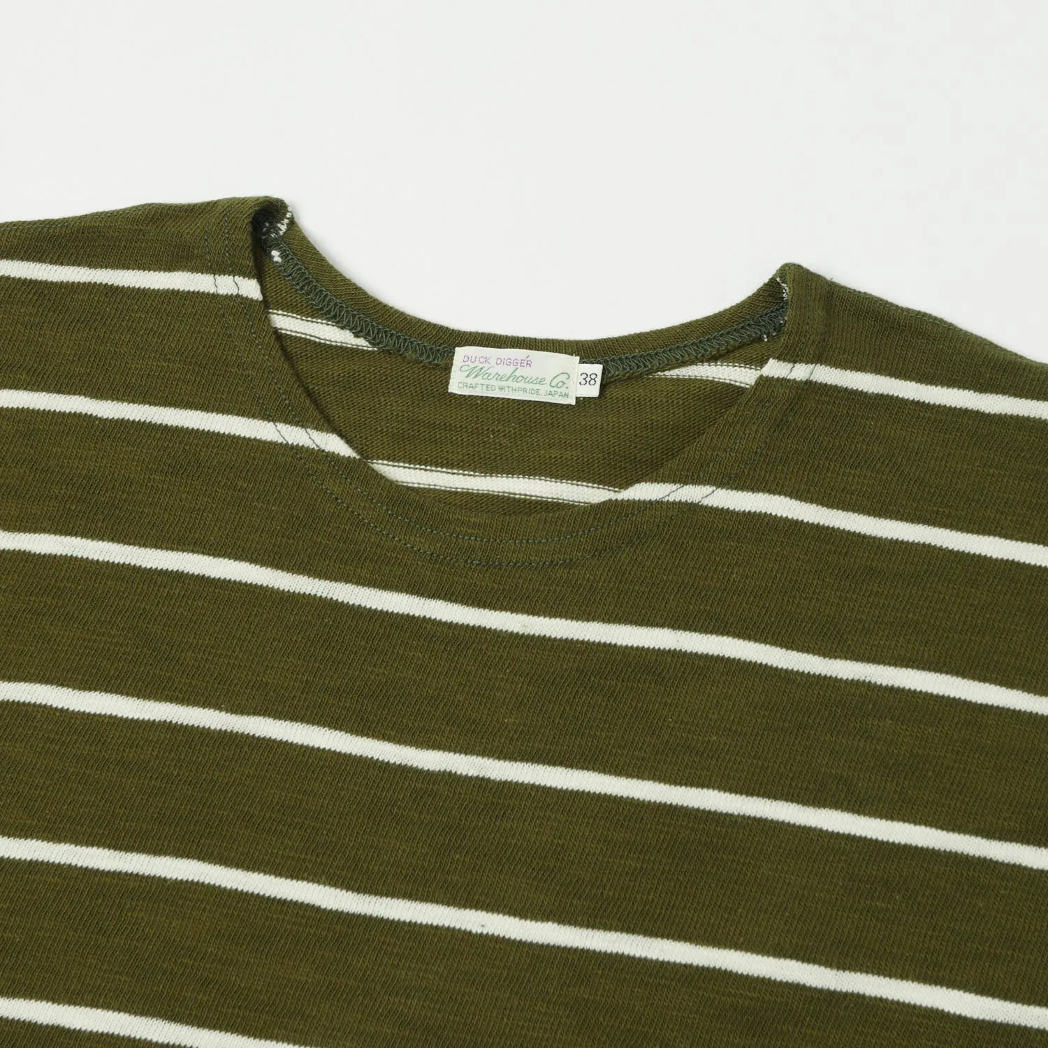 Warehouse & Co 4087 S/S Stripe Tee - Green/Off White