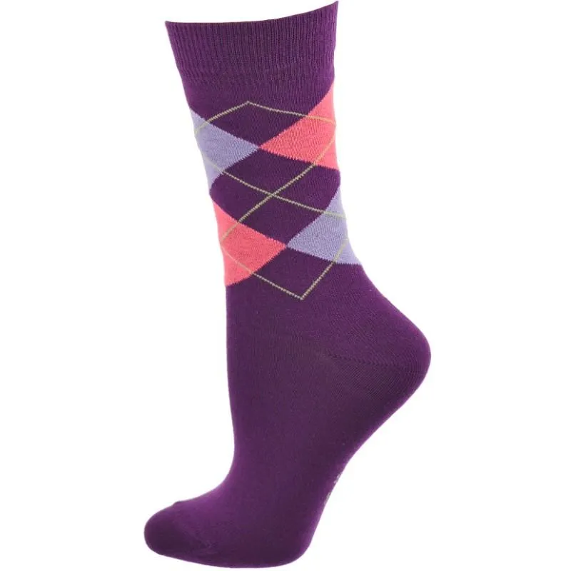 Women's Combed Cotton Socks, Colorful Argyle Women's Socks Crew, 1 Pair Pack