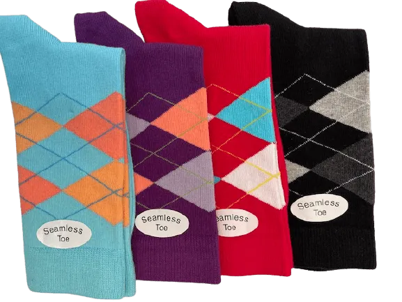 Women's Combed Cotton Socks, Colorful Argyle Women's Socks Crew, 1 Pair Pack