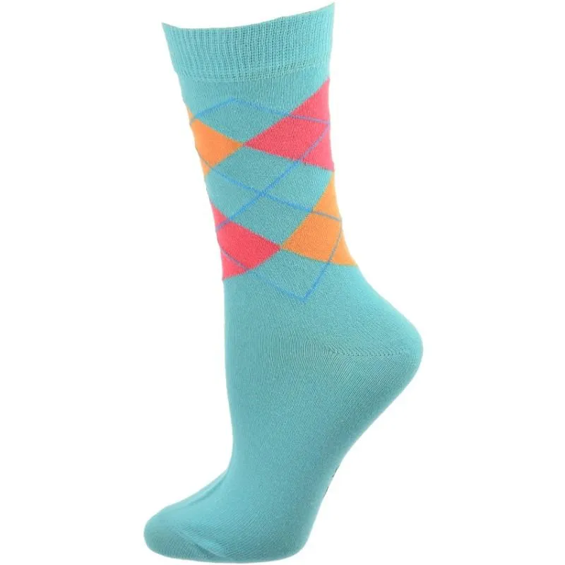 Women's Combed Cotton Socks, Colorful Argyle Women's Socks Crew, 1 Pair Pack