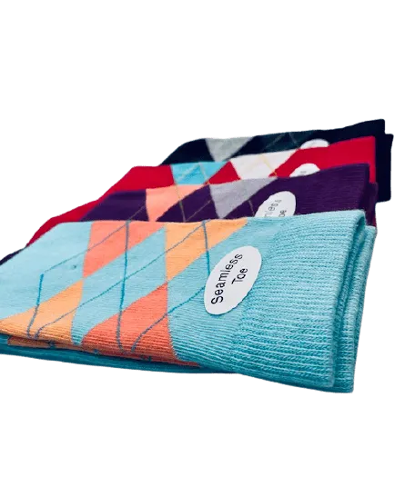 Women's Combed Cotton Socks, Colorful Argyle Women's Socks Crew, 1 Pair Pack