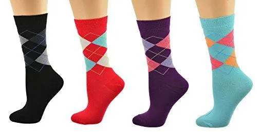 Women's Combed Cotton Socks, Colorful Argyle Women's Socks Crew, 1 Pair Pack