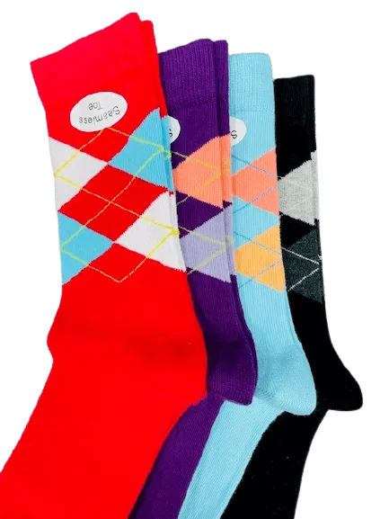 Women's Combed Cotton Socks, Colorful Argyle Women's Socks Crew, 1 Pair Pack