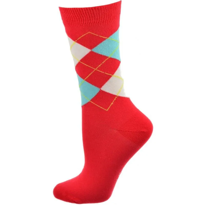 Women's Combed Cotton Socks, Colorful Argyle Women's Socks Crew, 1 Pair Pack