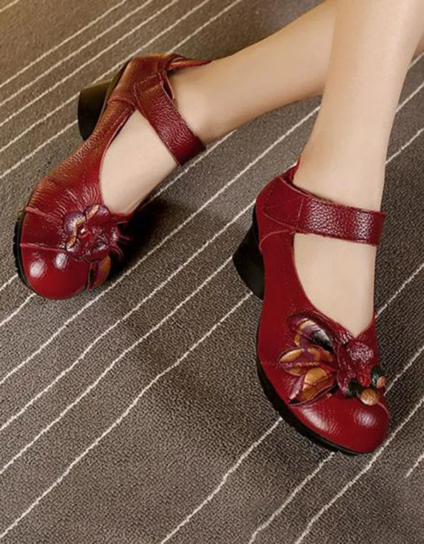 Women's Spring Round Head Flower Ethnic Shoes